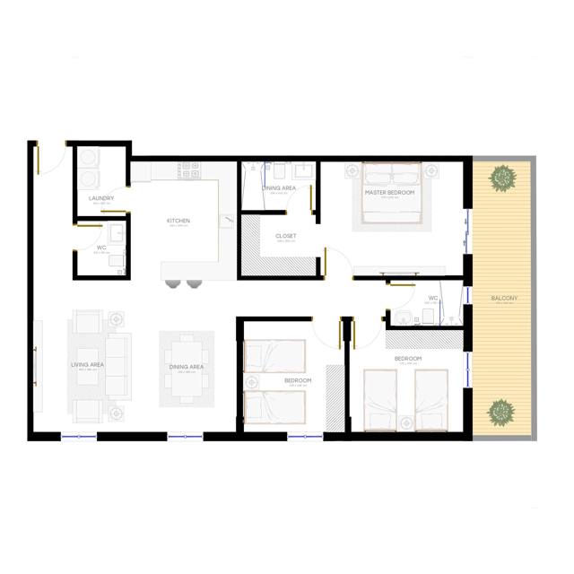Unfurnished - Three Bedroom Apartment 